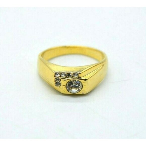 Clear Rhinestone Faux Diamond Men's Statement Gold - Picture 1 of 6